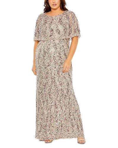 Plus Cape Detail High Neck Column  Gown