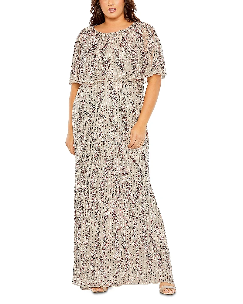 Mac Duggal Plus Cape Detail High Neck Column Gown