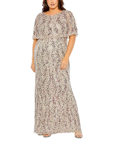 Mac Duggal Plus Cape Detail High Neck Column Gown