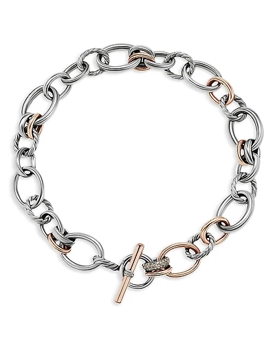 David Yurman 18K Rose Gold & Sterling Silver Mercer Cognac & Diamond Pave Link Chain Necklace, 19