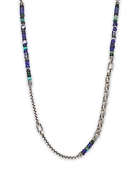 Sterling Silver Classic Chain Lapis Lazuli, Black Onyx, Grey Moonstone, Chrome Diopside and Turquoise Pendant Necklace, 22"