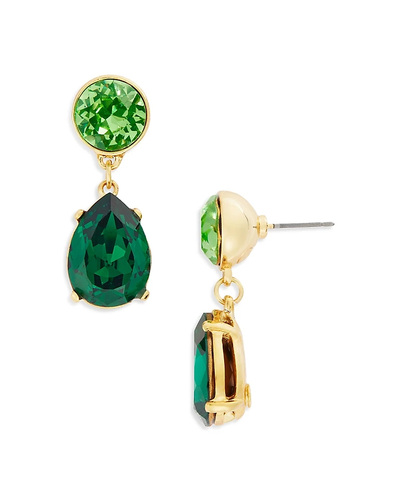 Kenneth Jay Lane Imitation Pearl & Green Stone Drop Earrings