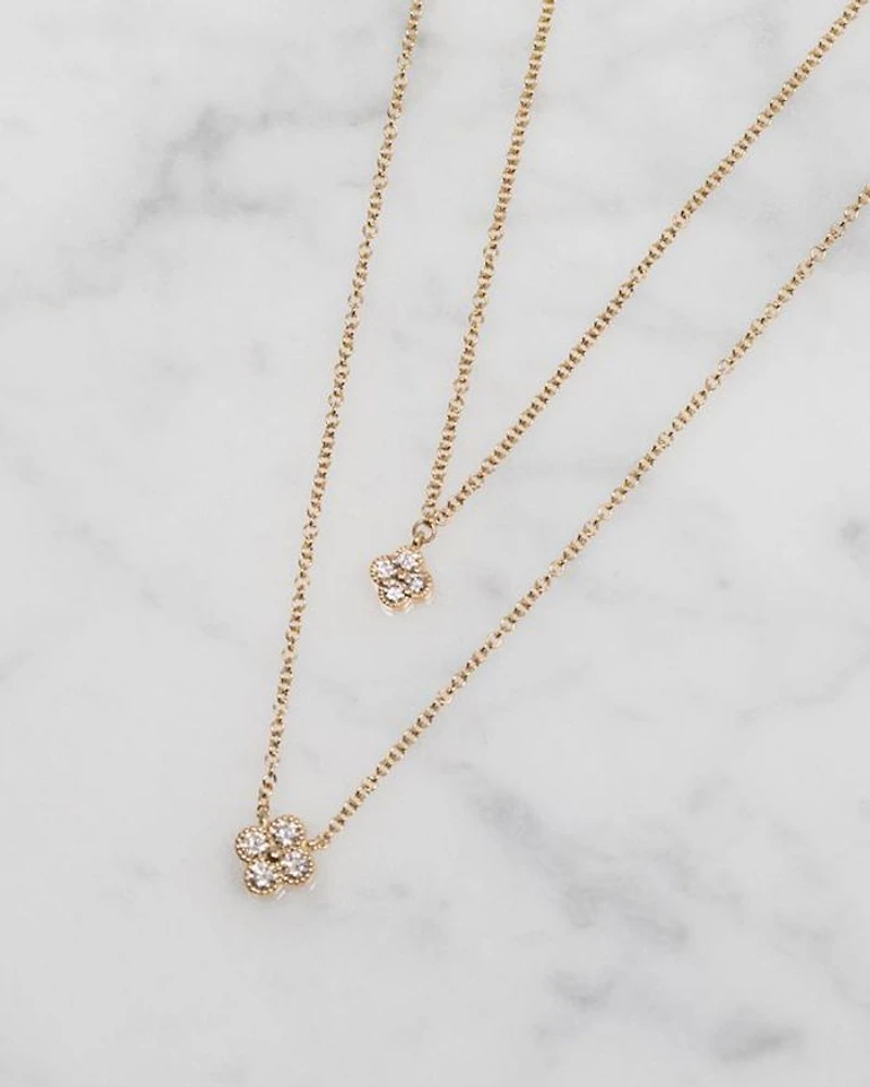 14K Yellow Gold Large Diamond Clover Pendant Necklace, 16"