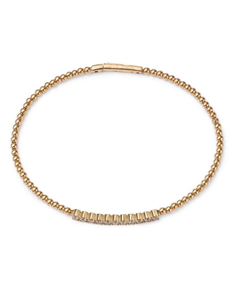 Diamond Station Bangle Bracelet in 14K Yellow Gold, 0.45 tcw