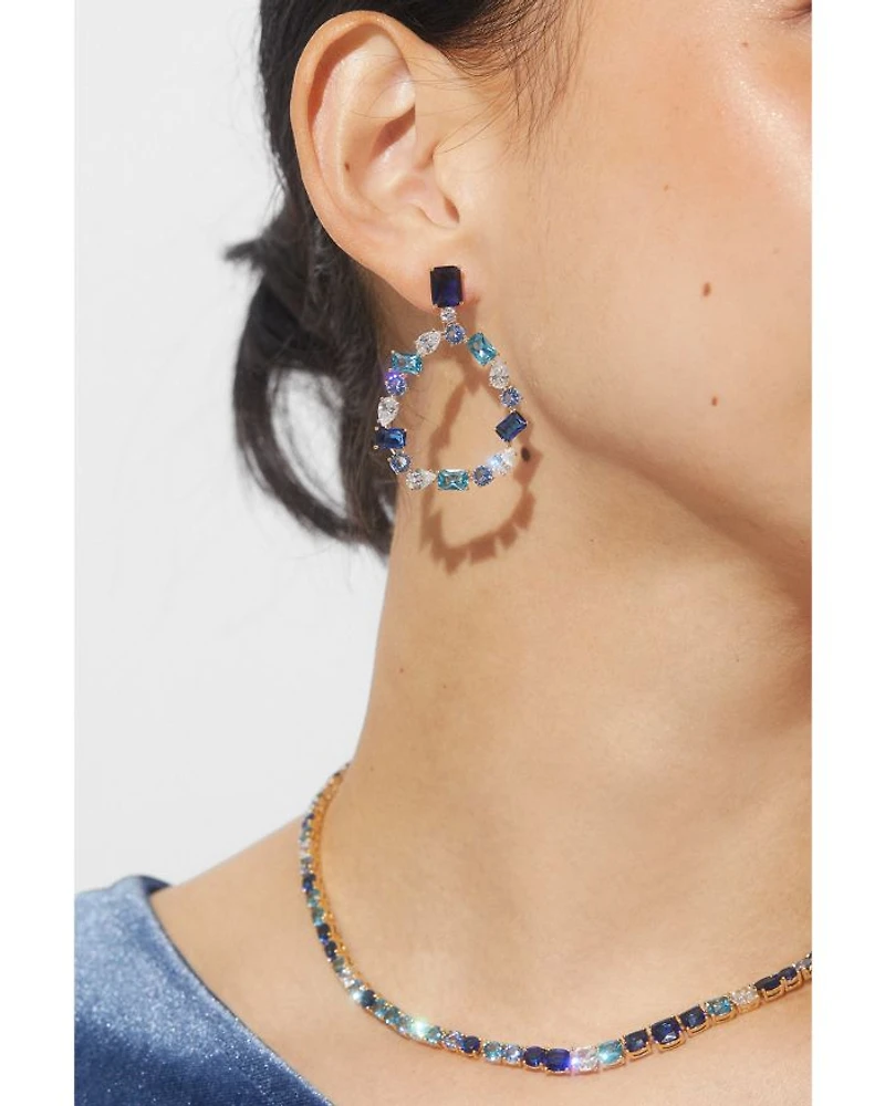 Blue Stone Circle Drop Earrings
