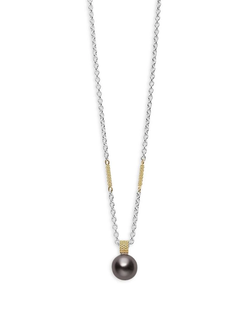 18K Yellow Gold & Sterling Silver Luna Pearl Pendant Necklace, 16-18"