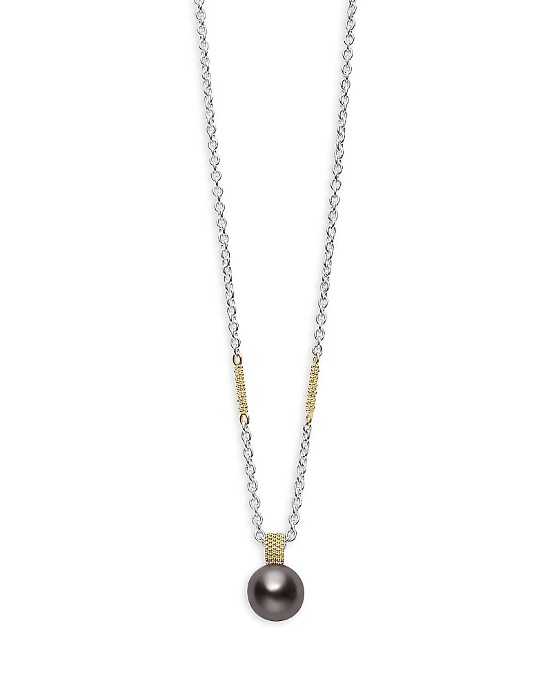 Lagos 18K Yellow Gold & Sterling Silver Luna Pearl Pendant Necklace, 16-18