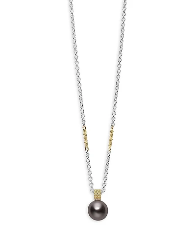 Lagos 18K Yellow Gold & Sterling Silver Luna Pearl Pendant Necklace, 16-18