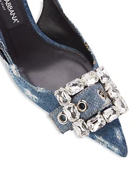 Women's Distressed Denim Kitten Heel Slingback Pumps