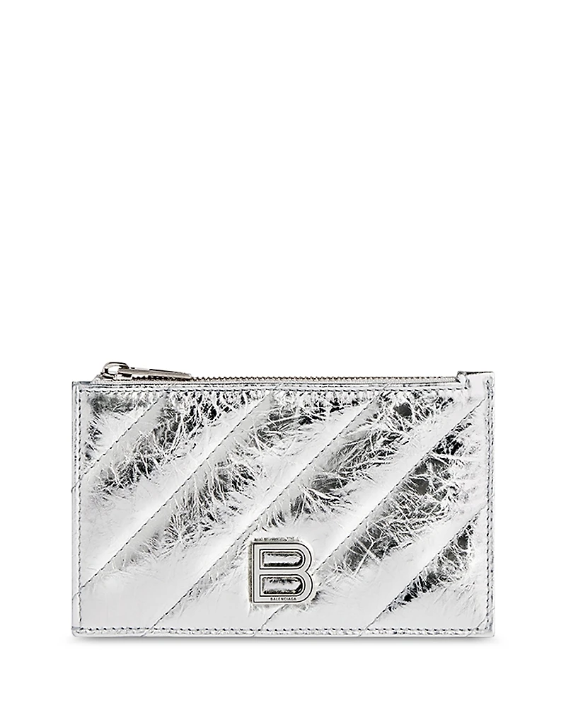Balenciaga Crush Long Coin and Card Holder Metallized Quilted