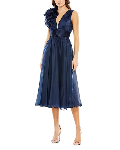 Mac Duggal Sleeveless Chiffon A-Line Tea Length Cocktail Dress