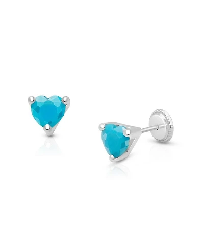 Girls' 14K Gold Blue Dazzling Heart Studs Screw Back Earrings - Baby, Little Kid, Big Kid