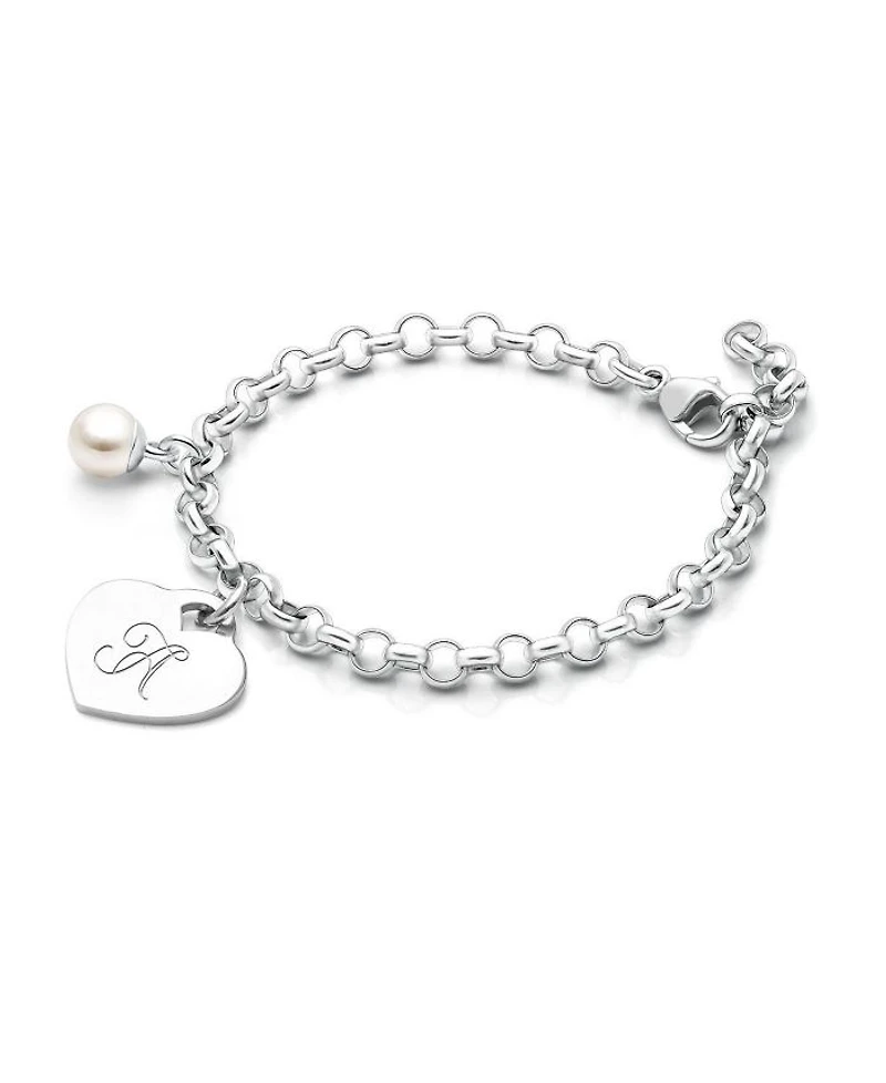 Girls' Sterling Silver Classic Charm Bracelet & Engraved Initial 6.25" - Children