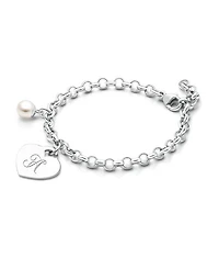 Girls' Sterling Silver Classic Charm Bracelet & Engraved Initial 6.25" - Children