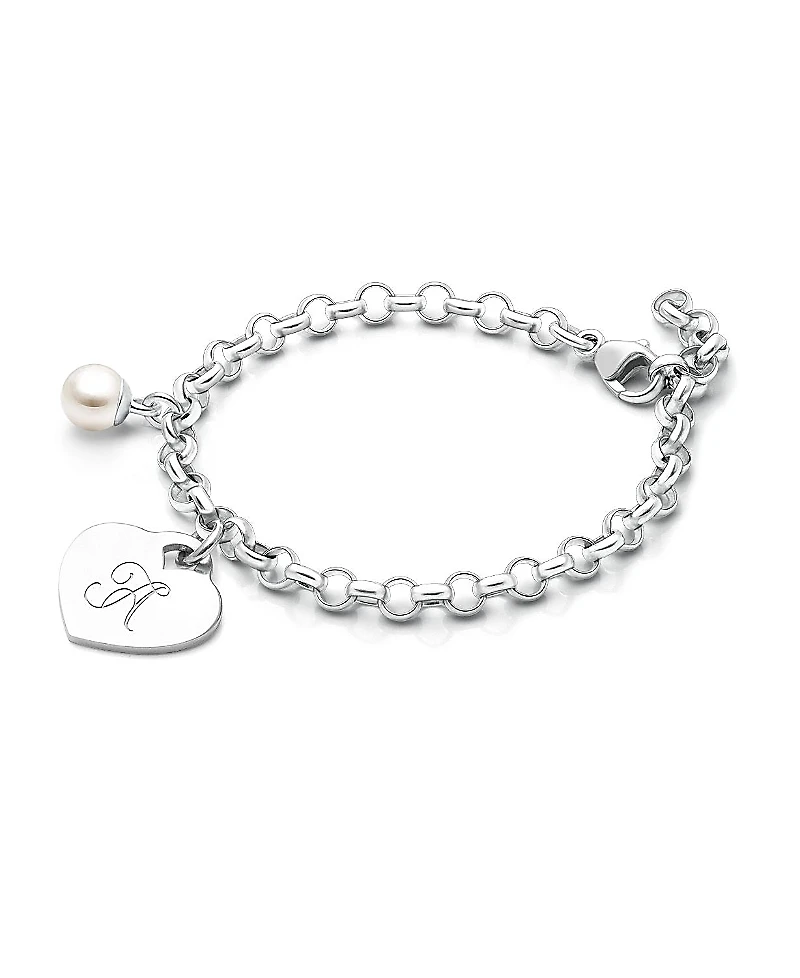 Tiny Blessings Girls' Sterling Silver Classic Charm Bracelet & Engraved Initial 6.25" - Children