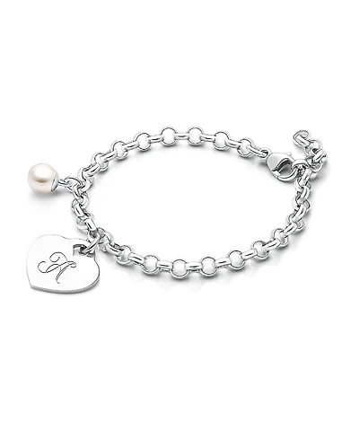 Tiny Blessings Girls' Sterling Silver Classic Charm Bracelet & Engraved Initial 6.25" - Children