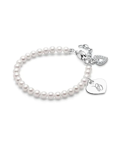 Girls Sterling Silver 4mm Cultured Pearls & Engraved Initial 6.25" Bracelet - Children