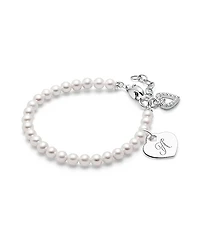 Tiny Blessings Girls Sterling Silver 4mm Cultured Pearls & Engraved Initial 6.25" Bracelet - Children