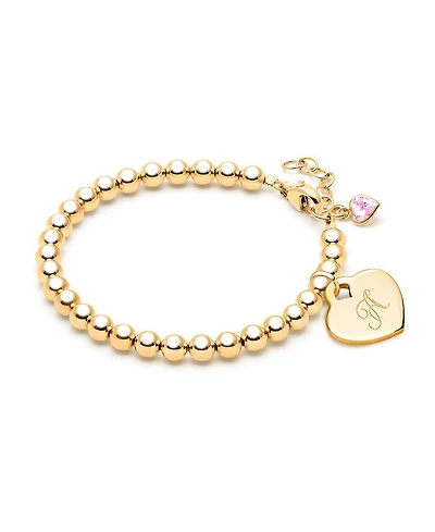 Girls' 14K Gold 4mm Beads & Diamond Initial 6.25" Bracelet - Children
