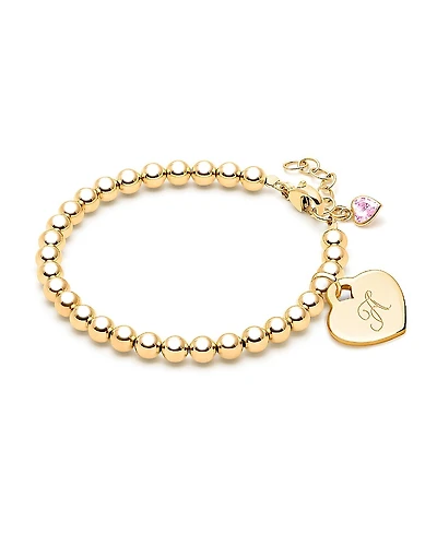 Tiny Blessings Girls' 14K Gold 4mm Beads & Diamond Initial 6.25" Bracelet - Children