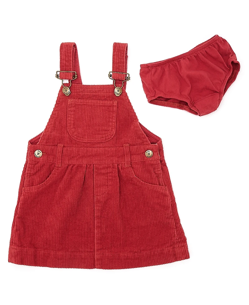 Dotty Dungarees Girls' Robin Red Chunky Cord Overall Dress - Baby, Little Kid