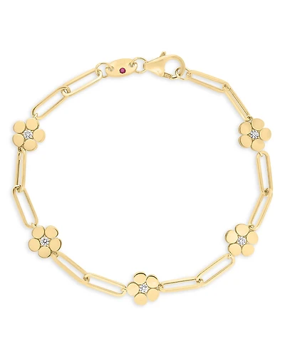 Roberto Coin 18K Yellow Gold Daisy Diamond Paperclip Chain Bracelet - Exclusive