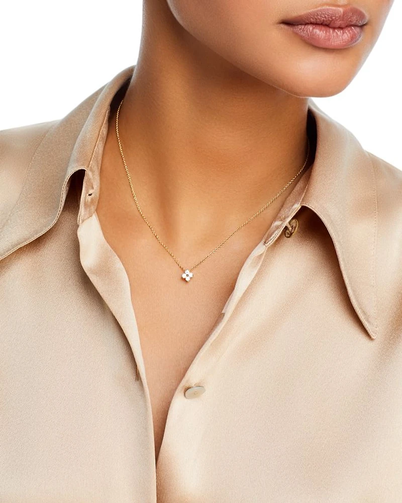 Diamond Flower Pendant Necklace in 14K Yellow Gold, 0.25 tcw