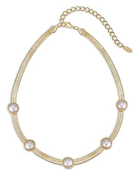 Imitation Pearl Dotted Snake Chain Necklace in 18K Gold Plated, 16"