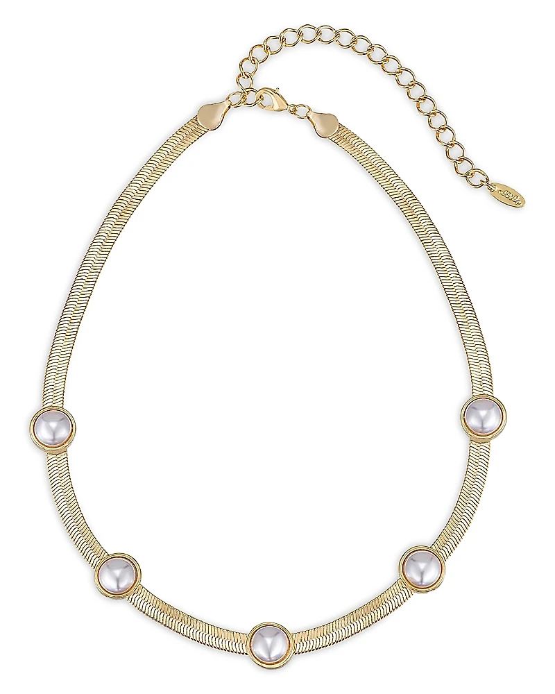 Ettika Imitation Pearl Dotted Snake Chain Necklace