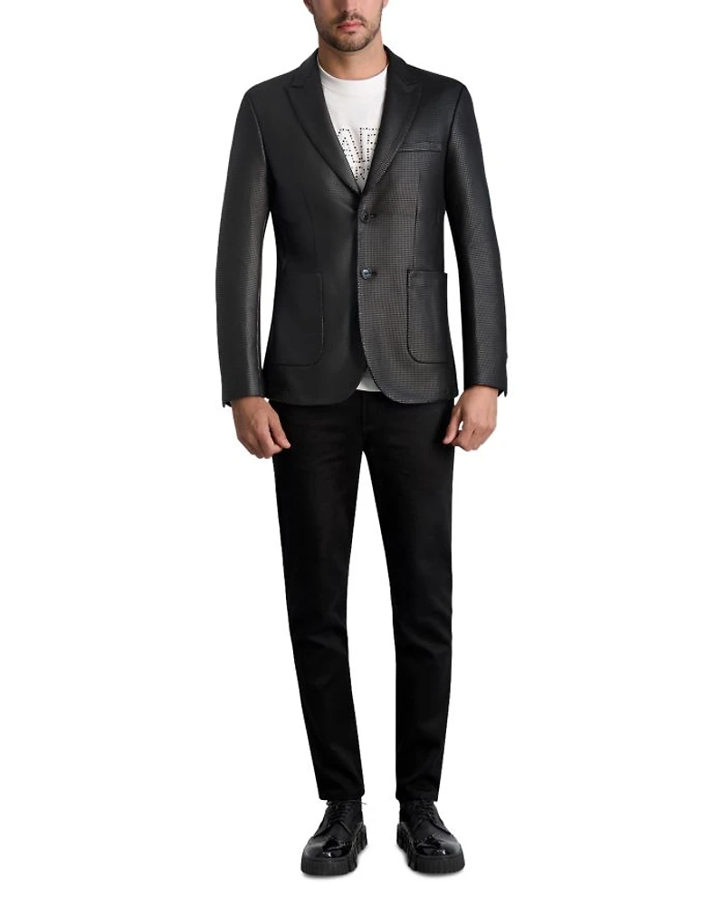 Glossy Textured Houndstooth Slim Fit Blazer