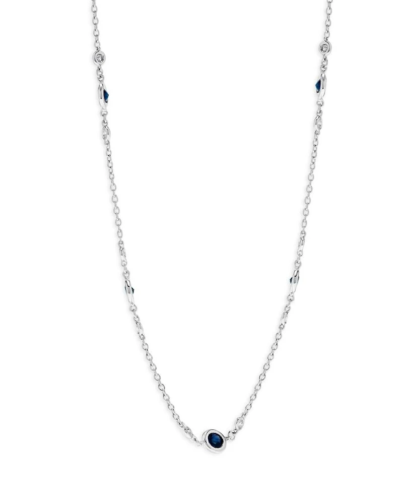 Precious Stone & Diamond Station Collar Necklace Collection in 14K White Gold, 18"