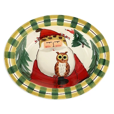 Vietri Old St. Nick Small Rimmed Oval Bowl with Owl