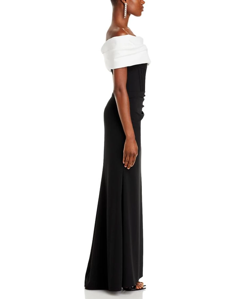 Scuba Crepe Off The Shoulder Corset Gown