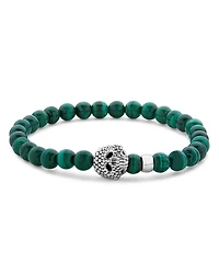 Men's Sterling Silver Anthem Malachite Bead Skull Stretch Bracelet - Exclusive