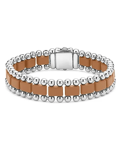 Lagos Men's Stainless Steel Anthem Tan Ceramic & Caviar Beaded Bracelet