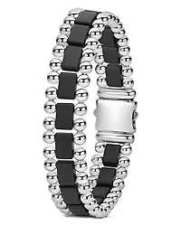 Men's Sterling Silver Anthem Obsidian Bead Skull Stretch Bracelet