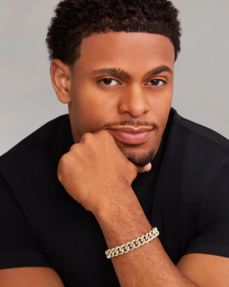 Men's 18K Yellow Gold & Sterling Silver Anthem Beaded Curb Link Bracelet - Exclusive