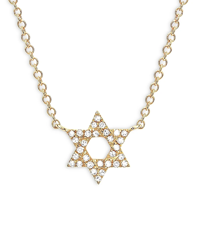 Ef Collection 14K Yellow Gold Diamond Star of David Pendant Necklace, 16-18