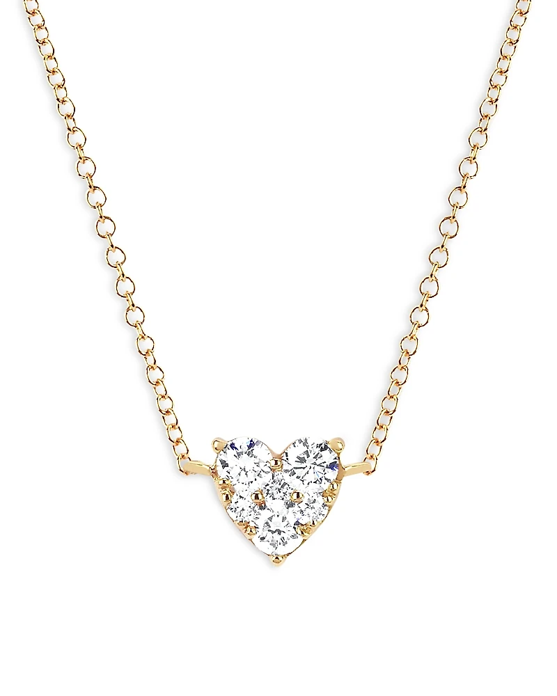 Ef Collection 14K Yellow Gold Diamond Heart Cluster Pendant Necklace, 14-15.5