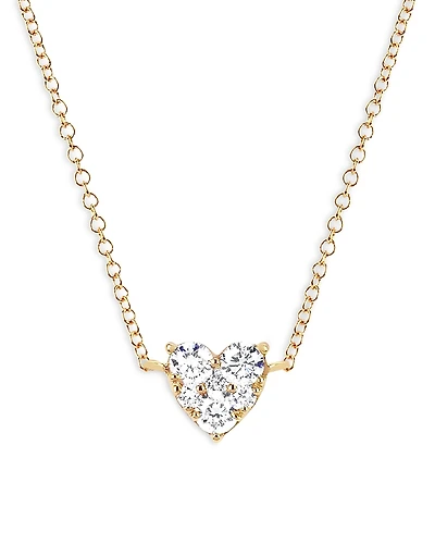 Ef Collection 14K Yellow Gold Diamond Heart Cluster Pendant Necklace, 14-15.5