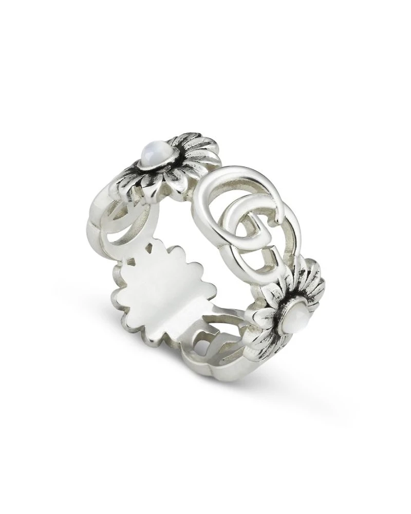 Sterling Silver Marmont Mother of Pearl Flower & Interlocking G Ring