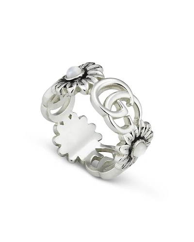 Sterling Silver Marmont Mother of Pearl Flower & Interlocking G Ring