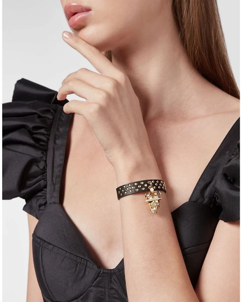 $kull Crown Studded Leather Bracelet