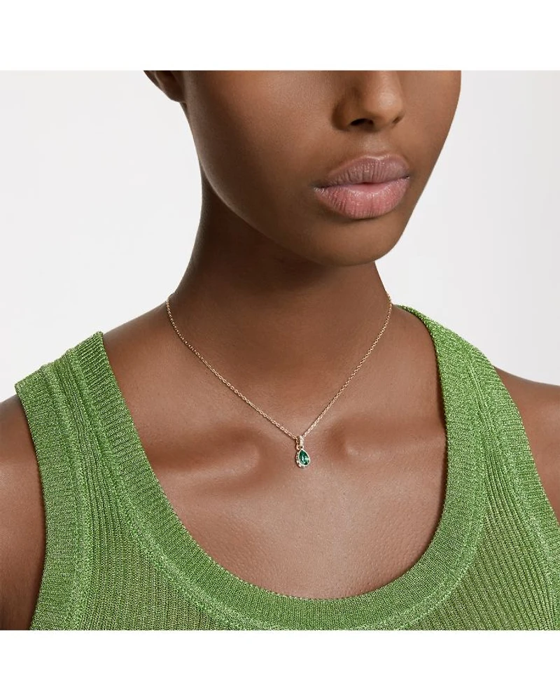 Chroma Green Pear Cut Pendant Necklace in Gold Tone, 15"-16.5"