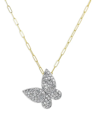 Phillips House Rhodium & 14K Yellow Gold Diamond Medium Butterfly Necklace, 16-18