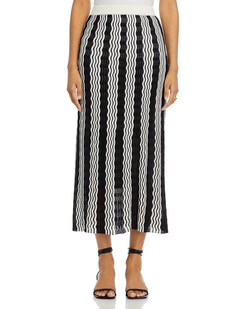 Pointelle Intarsia Knit Midi Skirt