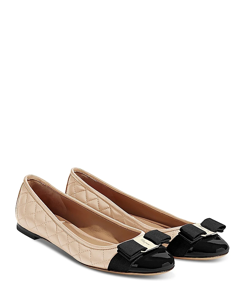 Ferragamo Women's Varina Q Leather Quilted Ballet Flats