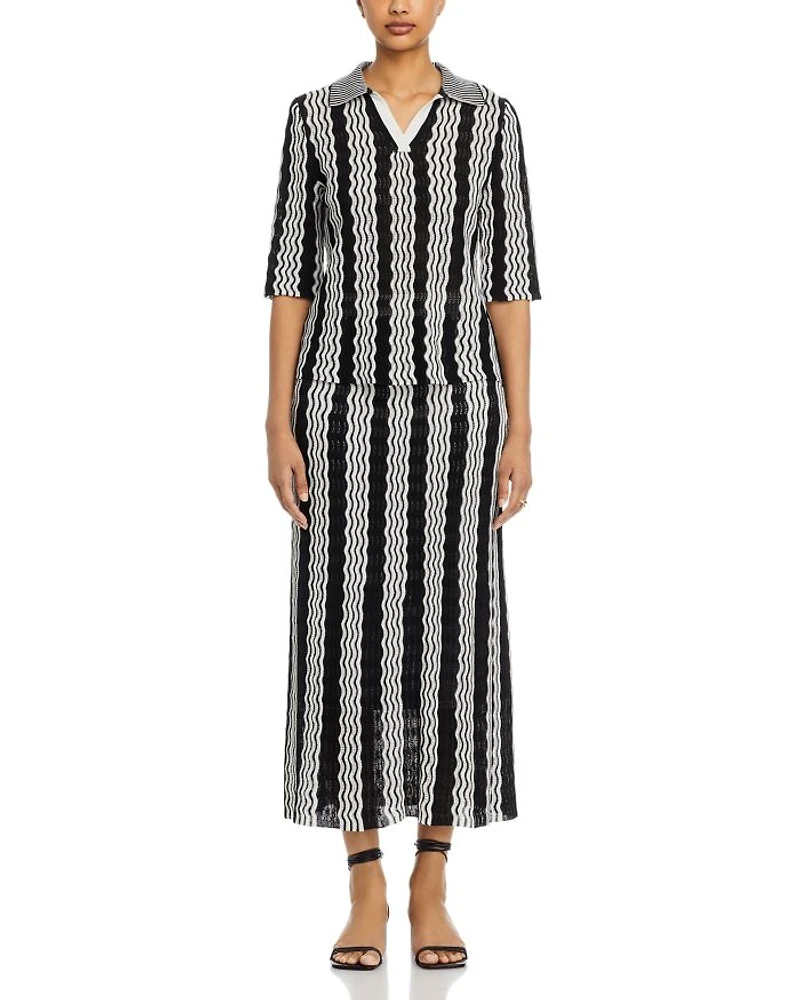 Pointelle Intarsia Knit Midi Skirt