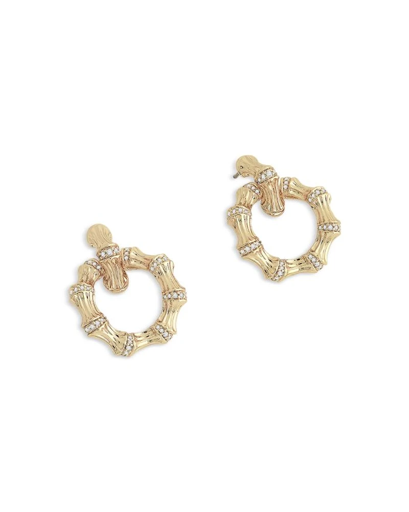 Sculpted Bamboo Double Hoop Earrings in 18K Gold Plated