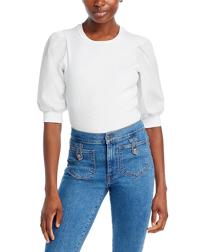 Veronica Beard Puff Sleeve Crewneck Cotton Tee